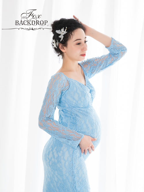 Fox Sexy Mermaid Long Blue Lace Mermaid Maternity Dress for Photoshoot - Foxbackdrop