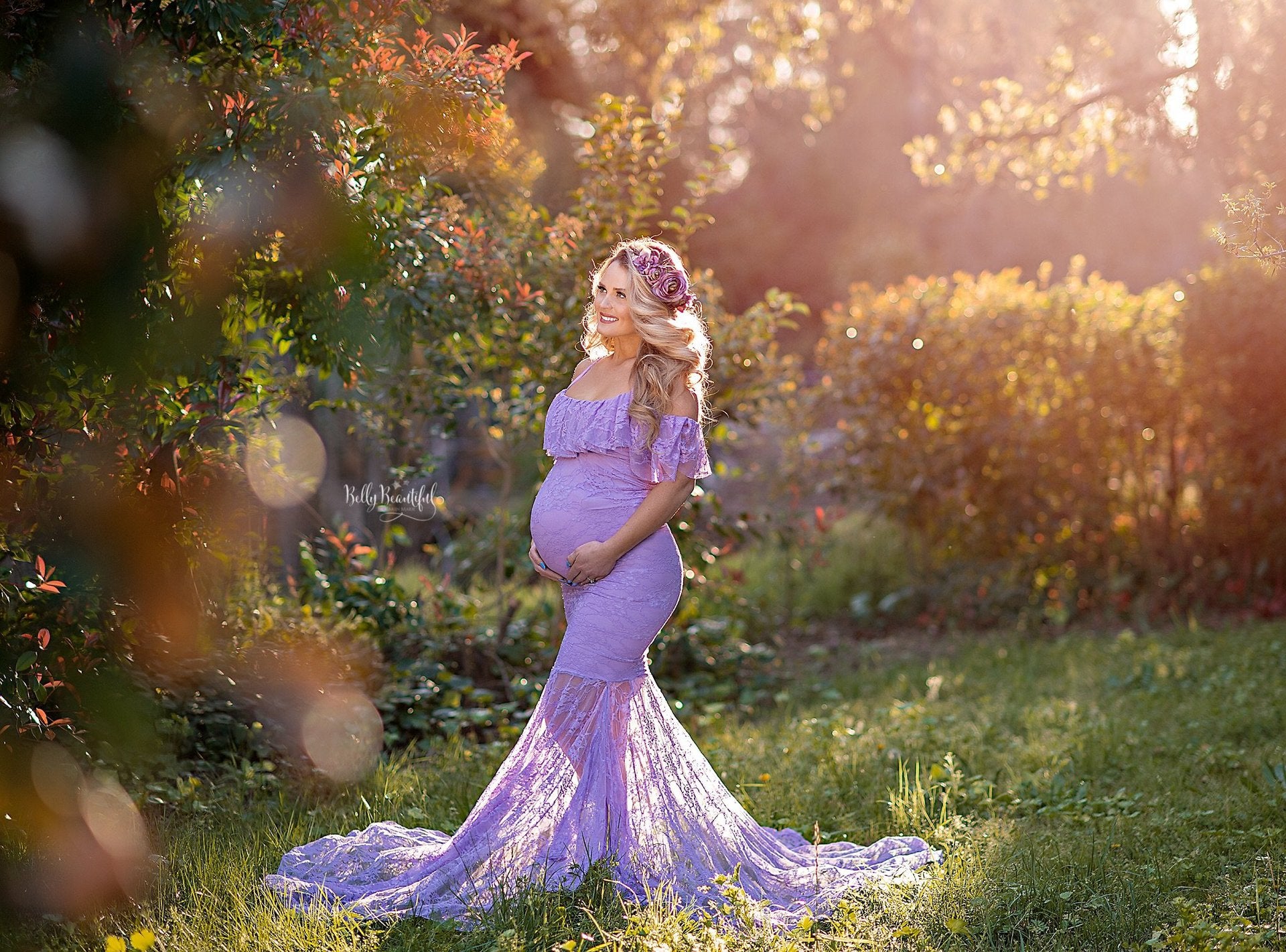 Buy Sale Fox Sexy Off the Shoulder Long Lilac Lace Maternity Dress