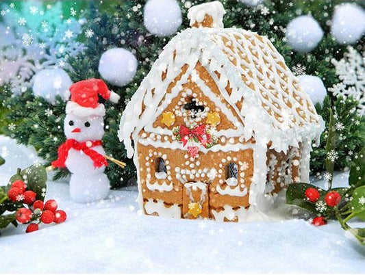 Fox Snow Gingerbread House Vinyl Christmas Backdrop