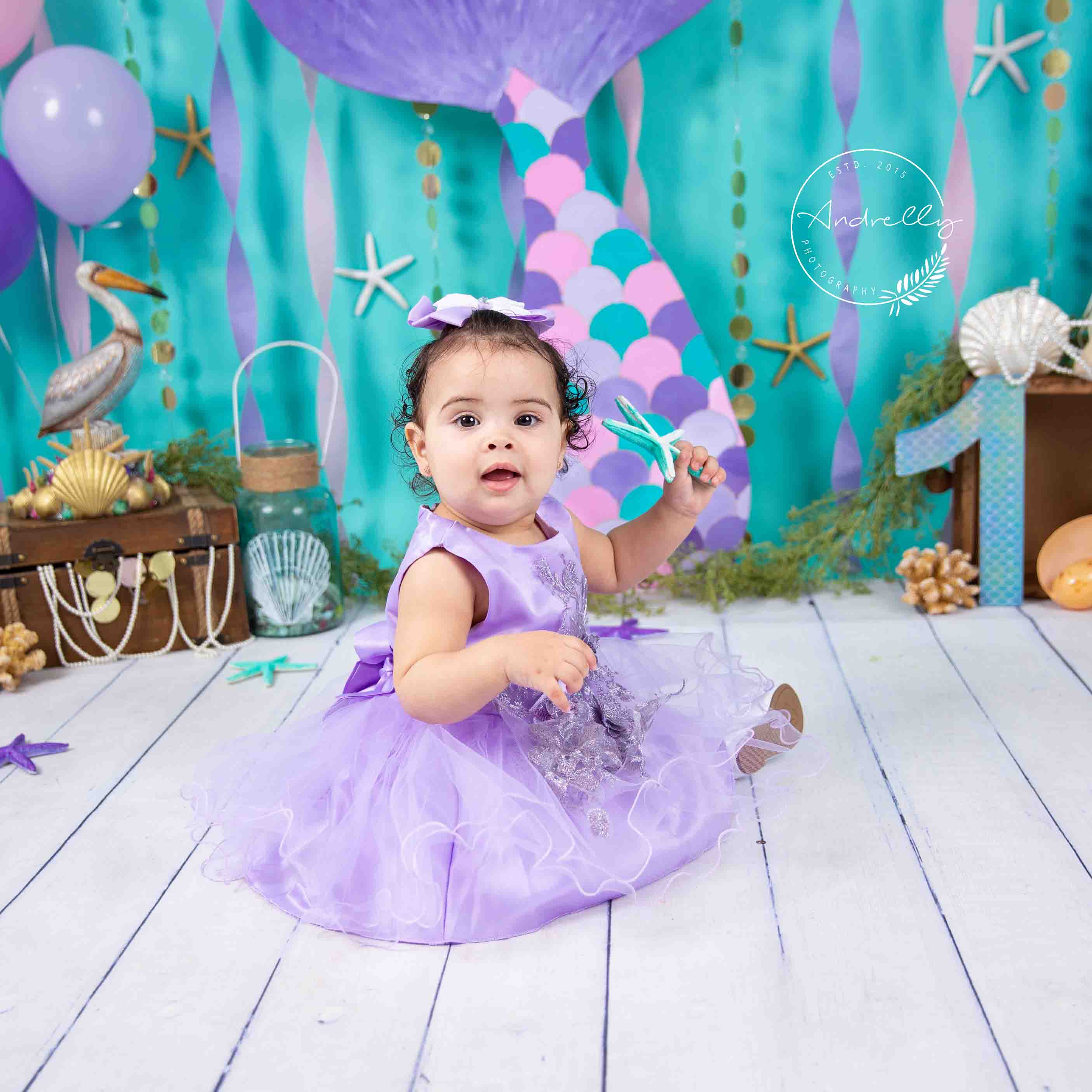 Fox Rolled Vinyl Mermaid Children Birthday Cake Smash Backdrop Designed By Blanca Perez - Foxbackdrop