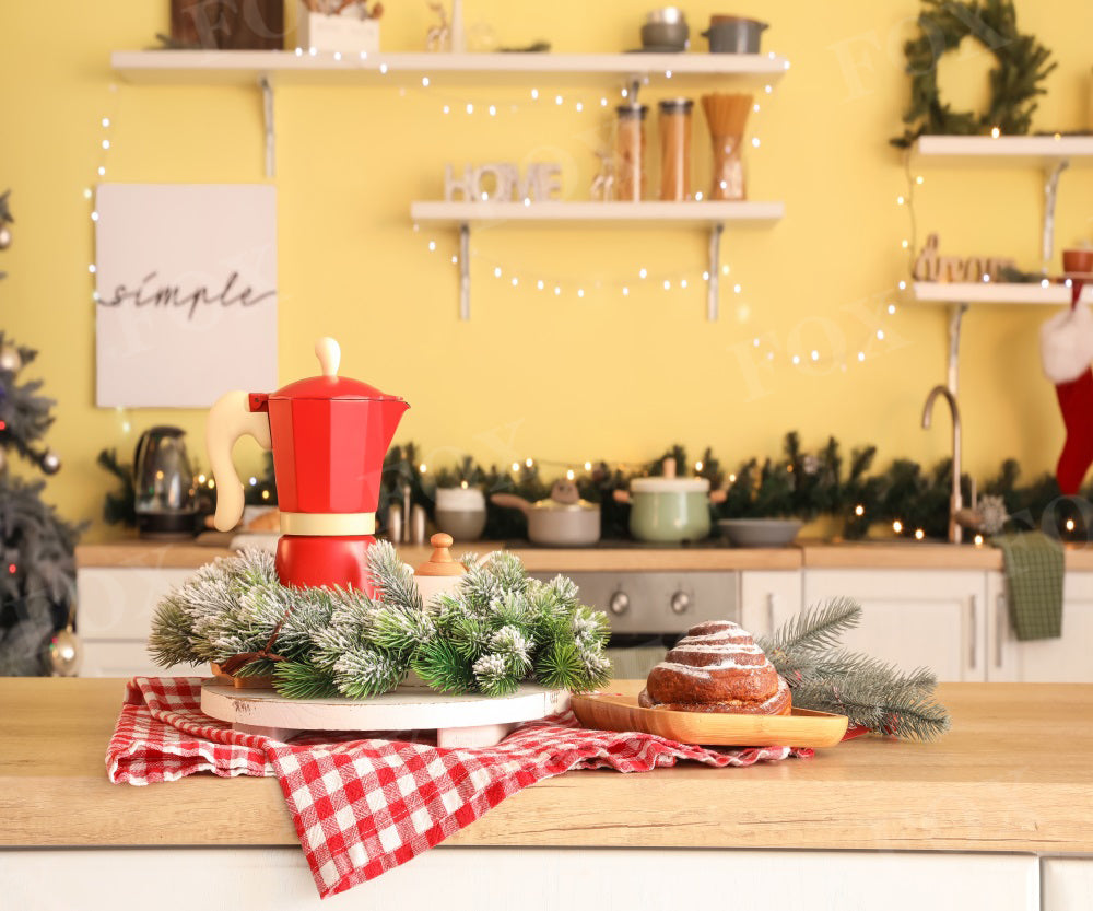 Fox Christmas Yellow Kitchen Bar Vinyl Backdrop