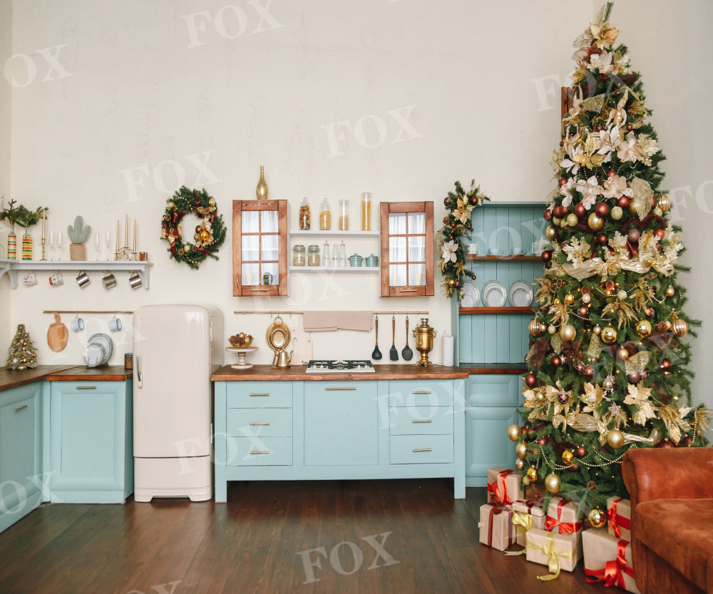 Fox Christmas Tree Cupboard Vinyl Photography Backdrop