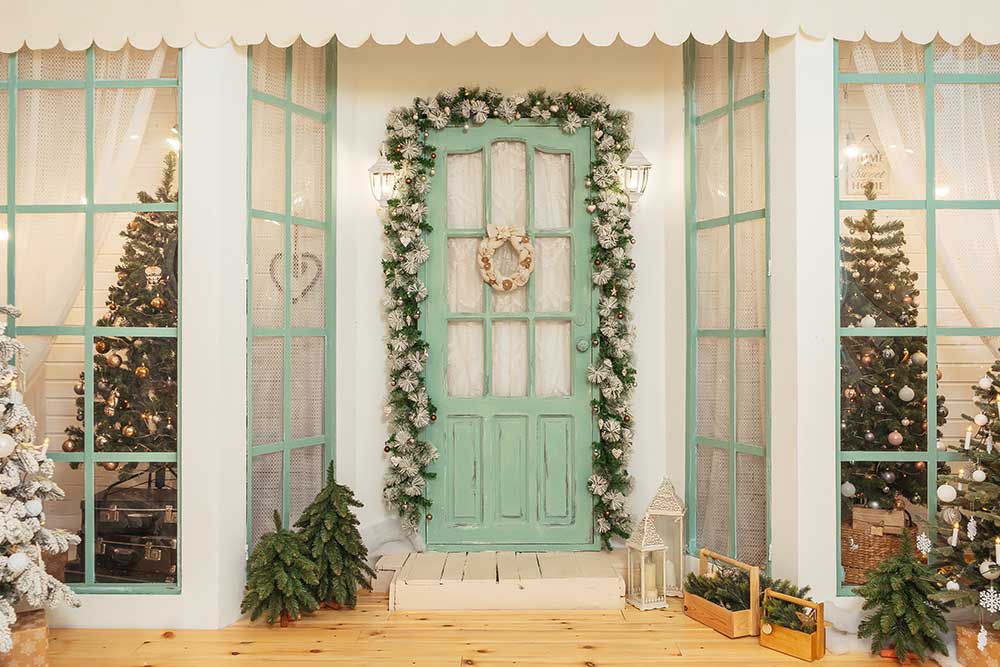 Fox Christmas Door Photography Vinyl Photo Backdrop - Foxbackdrop