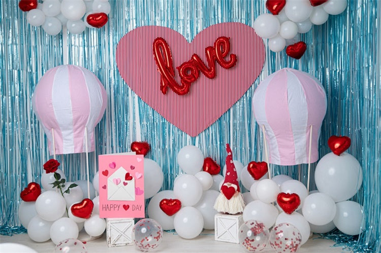 Fox Valentine's Day Hot Air Balloon Vinyl Backdrop Designed By Blanca Perez