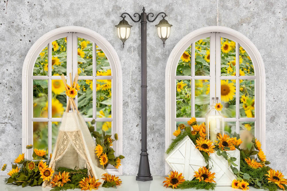 Fox Rolled Window Summer Sunflower Vinyl Photography Backdrop