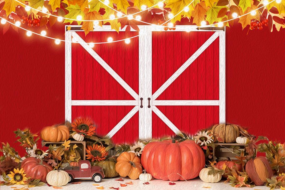 Fox Autumn Farmhouse Barn Sunflower Pumpkin Thanksgiving Vinyl Backdrop