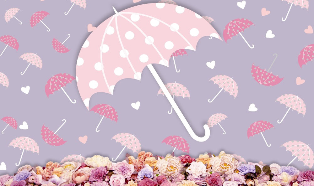 Fox Valentines Day Pink Umbrella Vinylfabric Backdrop Foxbackdrop 0862