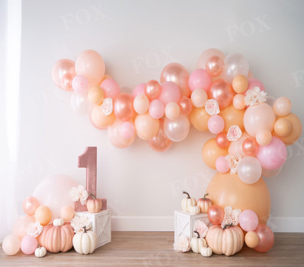 Fox Fall Girl Bday with Pumpkins Birthday Vinyl Backdrop Design by Kali