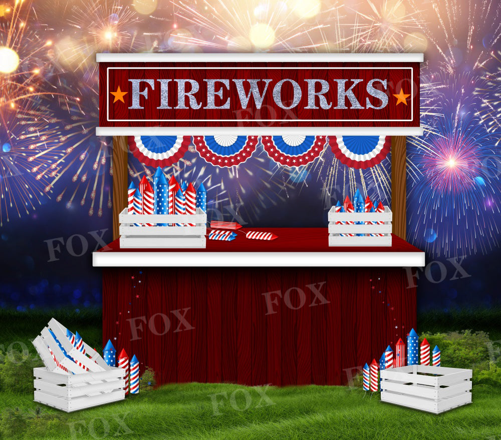 Fox 4th of July Independence Day Fireworks Vinyl Backdrop