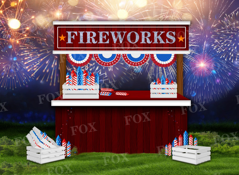 Fox 4th of July Independence Day Fireworks Vinyl Backdrop