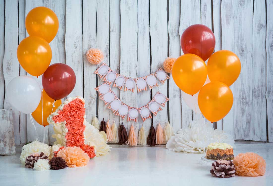 Fox Rolled Balloons Cake Smash Birthday Vinyl Backdrop - Foxbackdrop