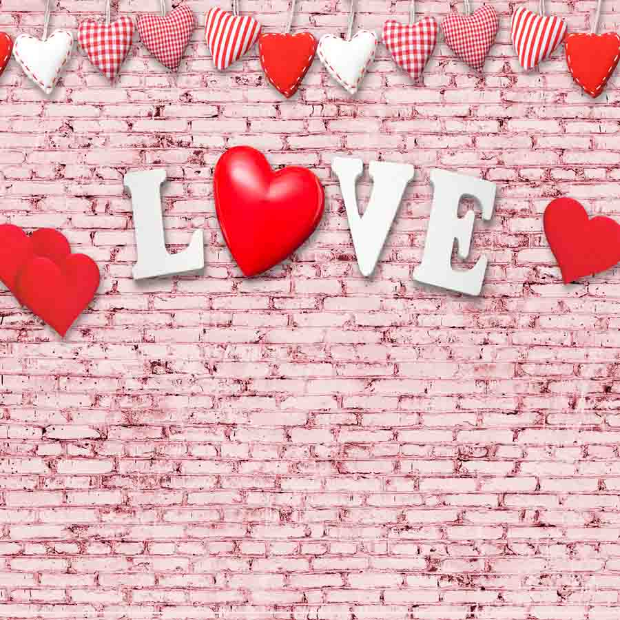 Fox Rolled Vinyl Pink Brick Heart Photography Backdrop - Foxbackdrop