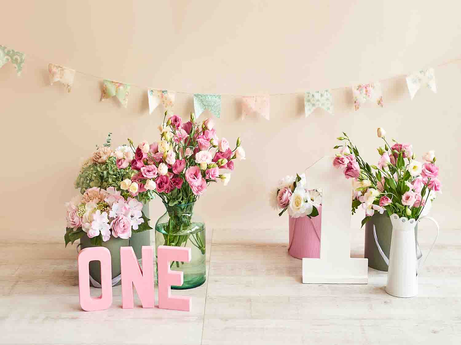 Fox Rolled Flowers Cake Smash Vinyl Backdrop - Foxbackdrop