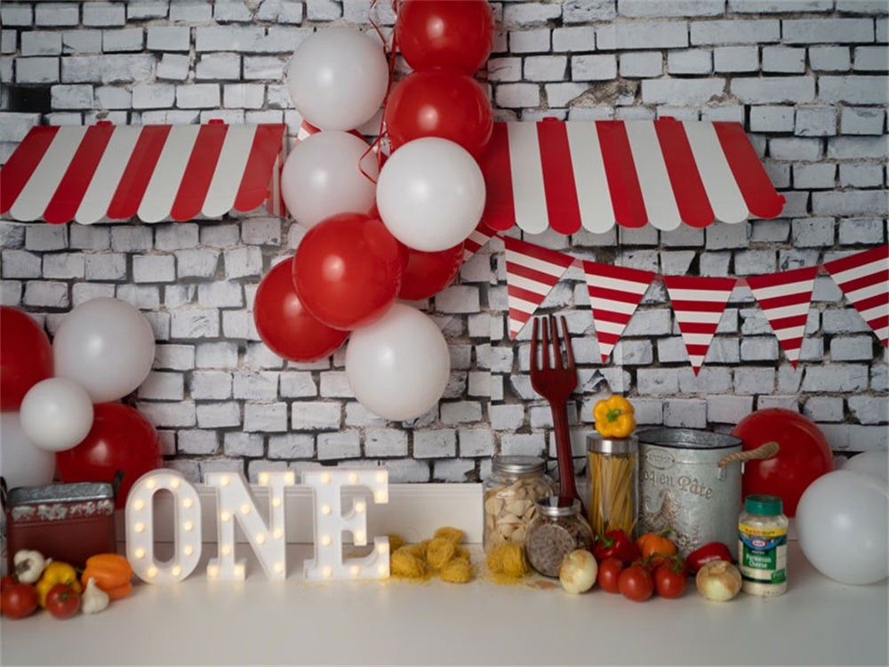 Fox Rolled One Year Birthday Cake Smash Brick Italy Vinyl Backdrop Design by Kali - Foxbackdrop