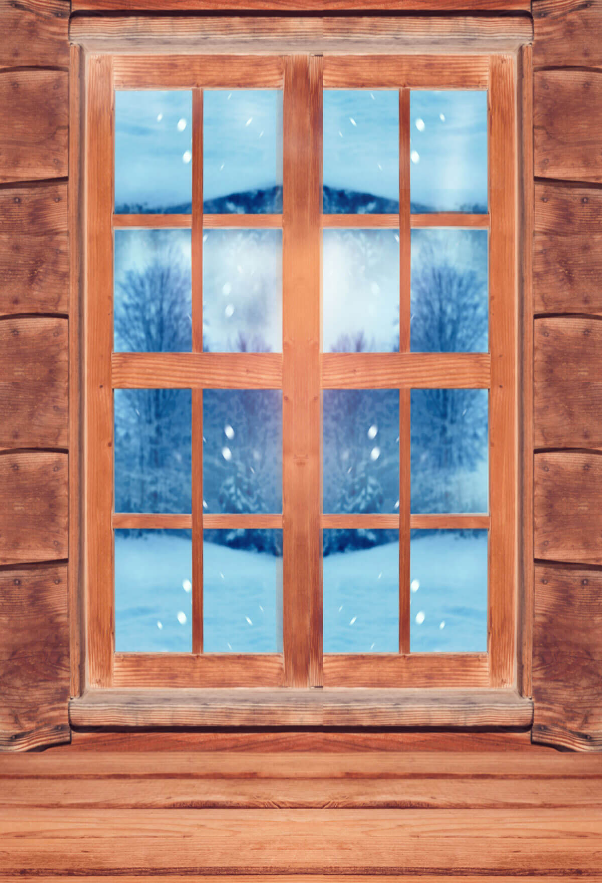 Fox Rolled Winter Wood Window Vinyl Backdrop - Foxbackdrop