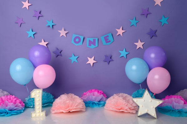 Fox Purple Stars Cakesmash Birthday Vinyl Backdrop Designed by Claudia Uribe